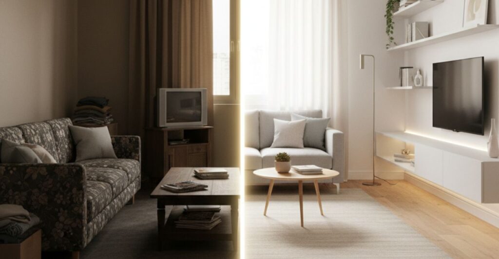 transformação de sala pequena em apartamento