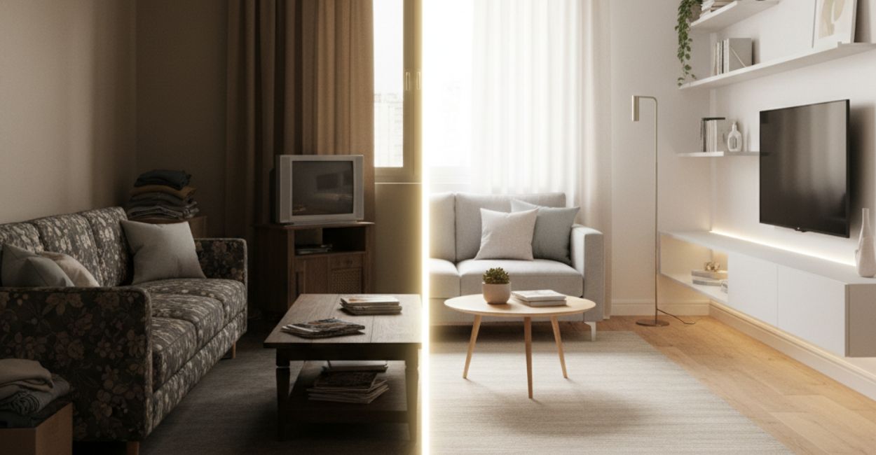 transformação de sala pequena em apartamento
